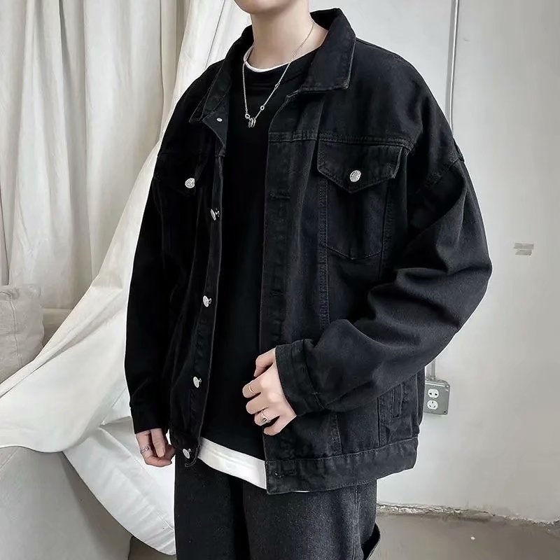 Black denim 2025 jacket streetwear