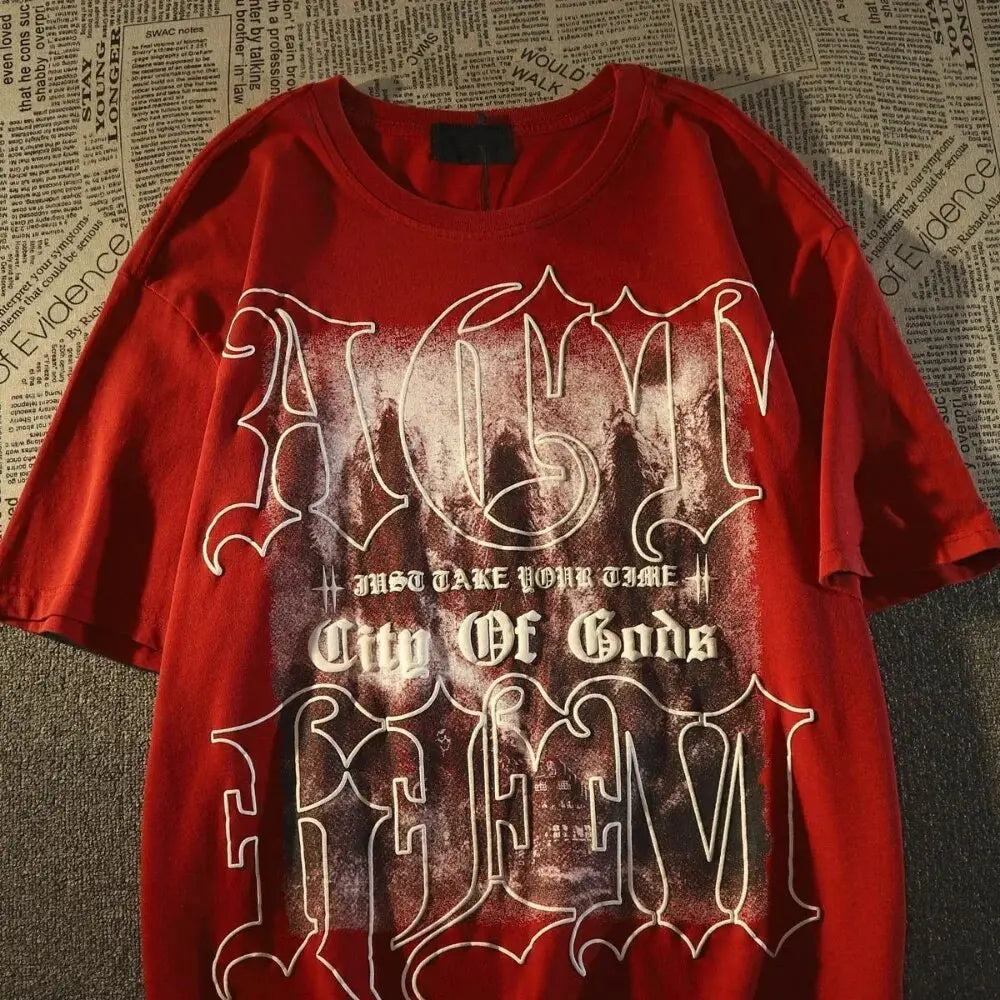Men's Grunge Butterfly Print Short Sleeve T Shirt Oversized Gothic