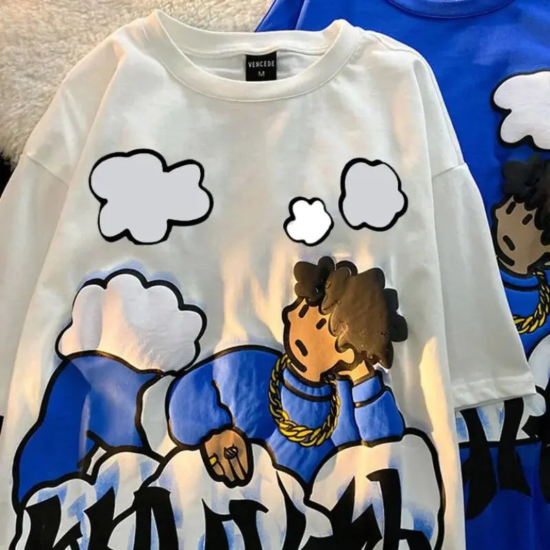 Harajuku Clouds Anime Boy Print High Street T Shirts Men Cool Hip Hop