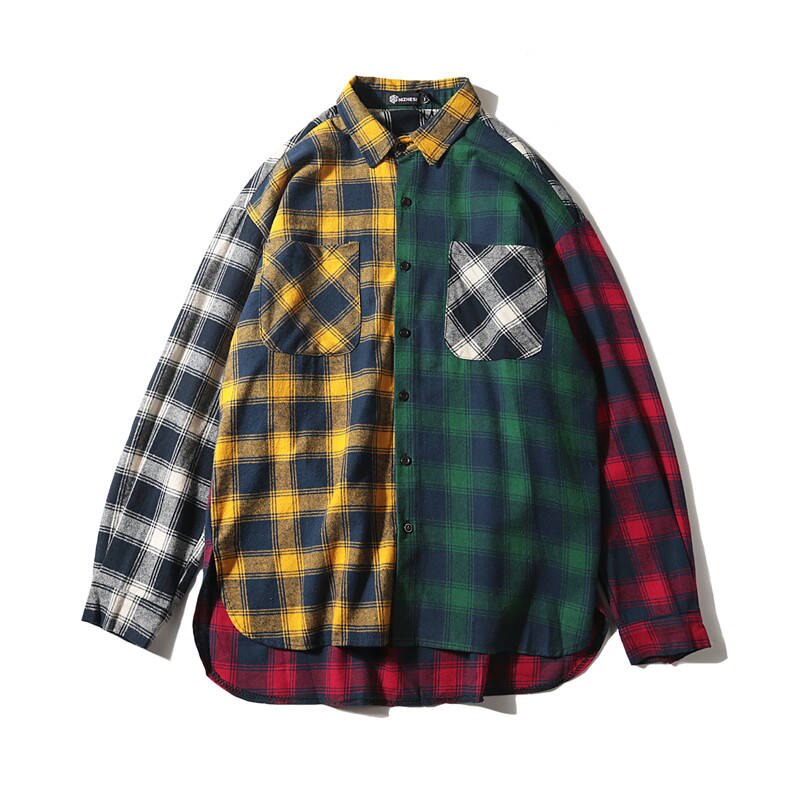 "Plaid Cuts" Unisex Men Women Streetwear Graphic Button Up Shirt Daulet Apparel