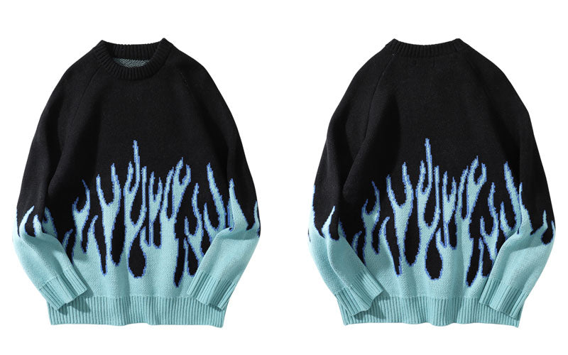 "Blue Flame" Unisex Men Women Streetwear Graphic Sweater Daulet Apparel