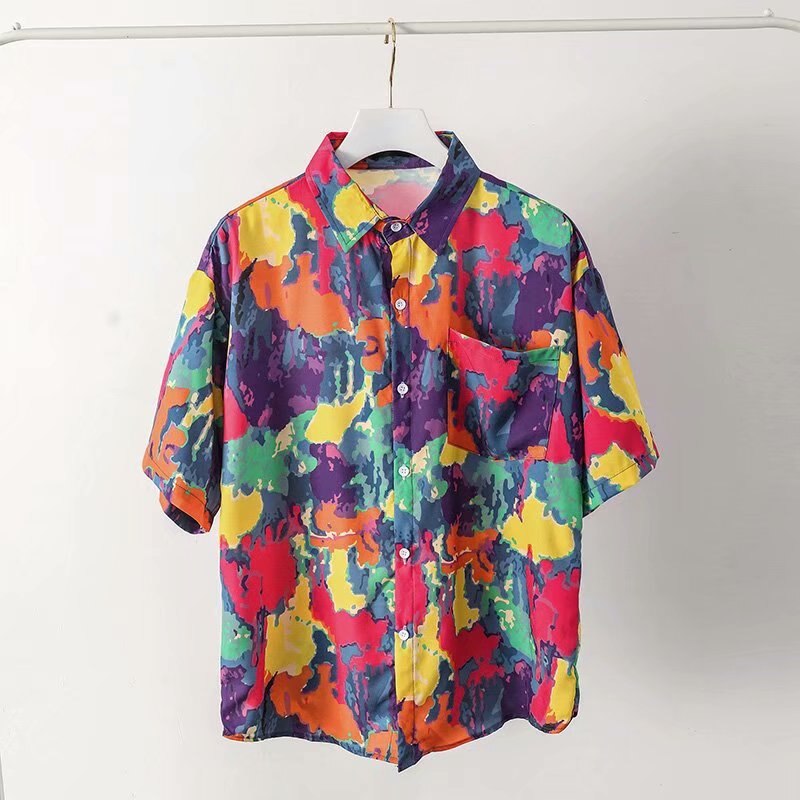 "Abstract" Unisex Men Women Streetwear Graphic Button Up Shirt Daulet Apparel