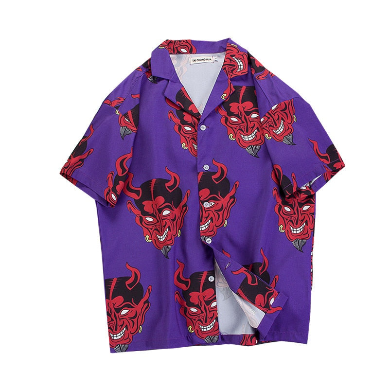 "Devil In Details" Unisex Men Women Streetwear Graphic Button Up Shirt Daulet Apparel