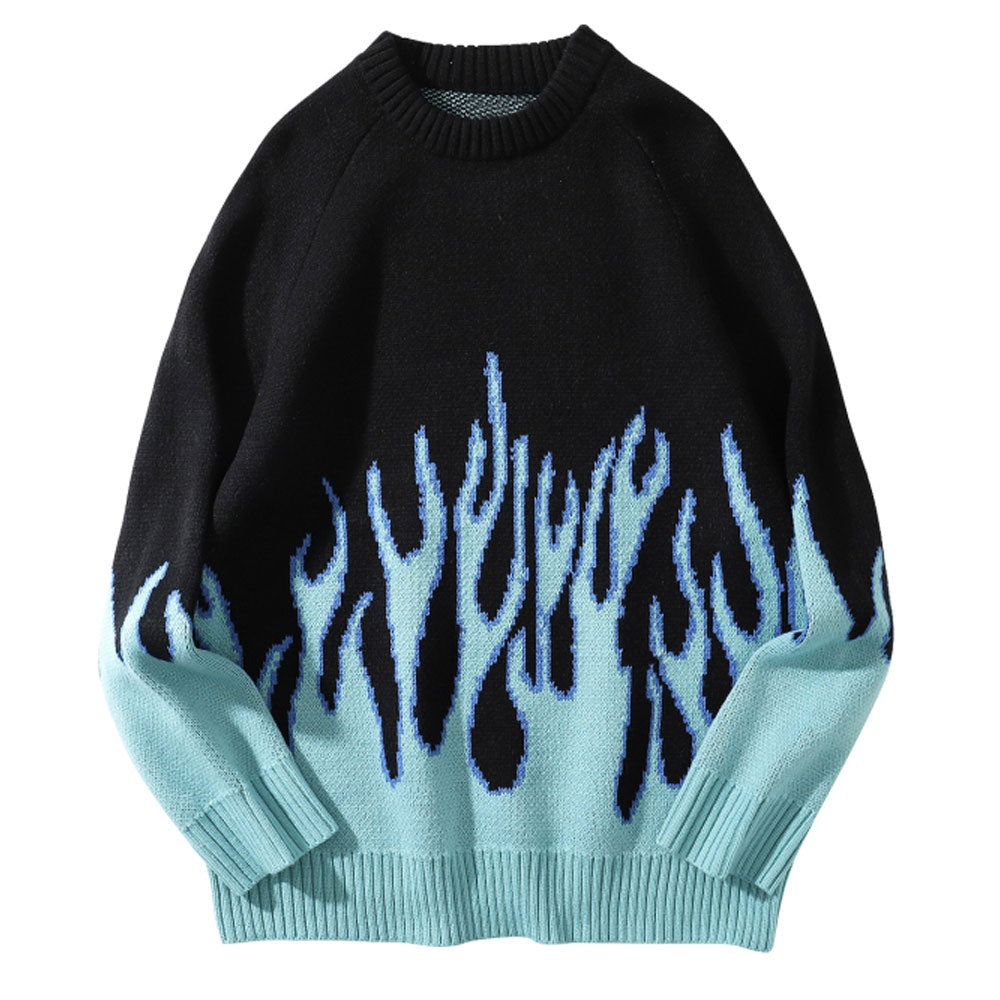 "Blue Flame" Unisex Men Women Streetwear Graphic Sweater Daulet Apparel