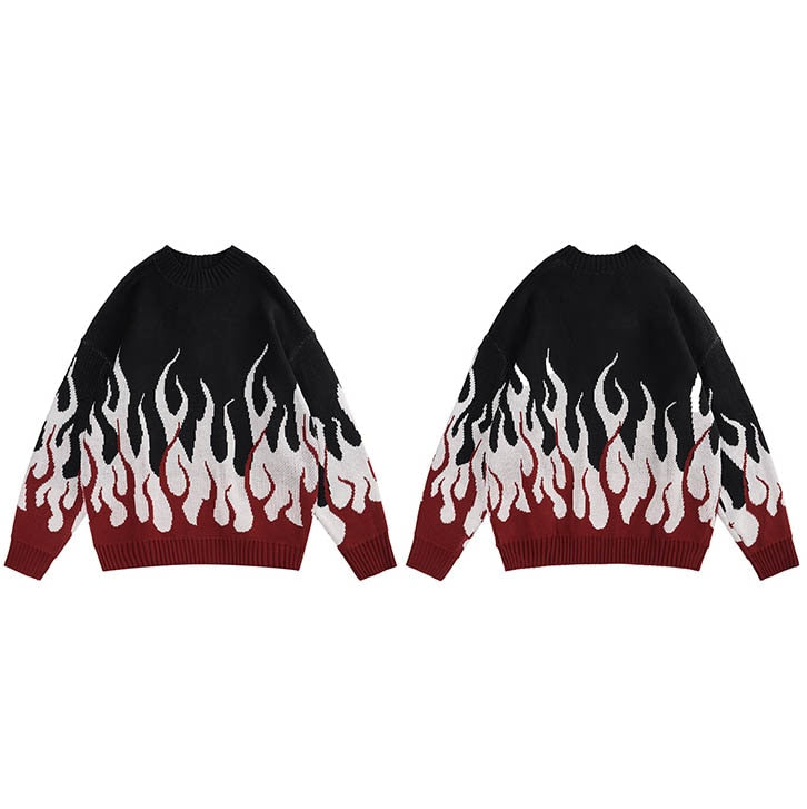 "Big White Flames" Unisex Men Women Streetwear Graphic Sweater Daulet Apparel