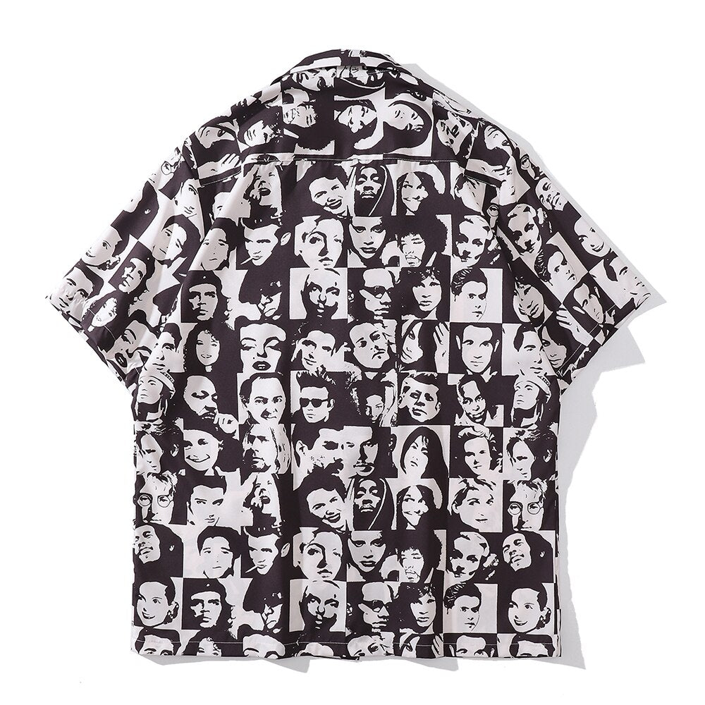 "Collage" Unisex Men Women Streetwear Button Up Shirt Daulet Apparel