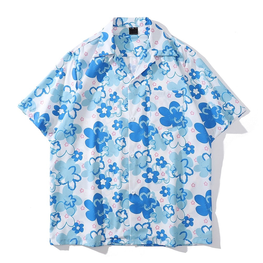 "Blue Flowers" Unisex Men Women Streetwear Graphic Shirt Daulet Apparel