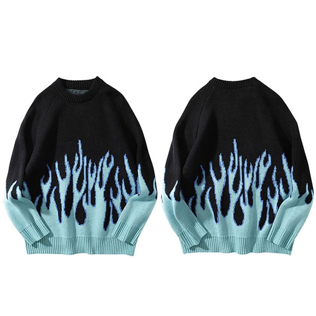 "Blue Flame" Unisex Men Women Streetwear Graphic Sweater Daulet Apparel