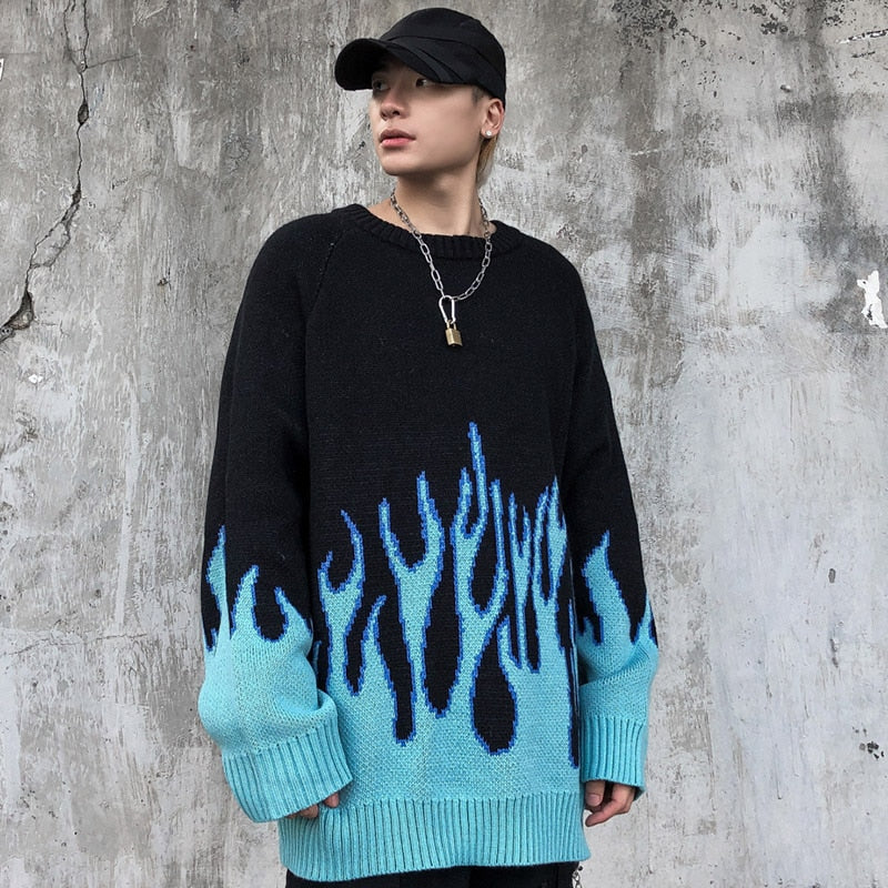 "Blue Flame" Unisex Men Women Streetwear Graphic Sweater Daulet Apparel