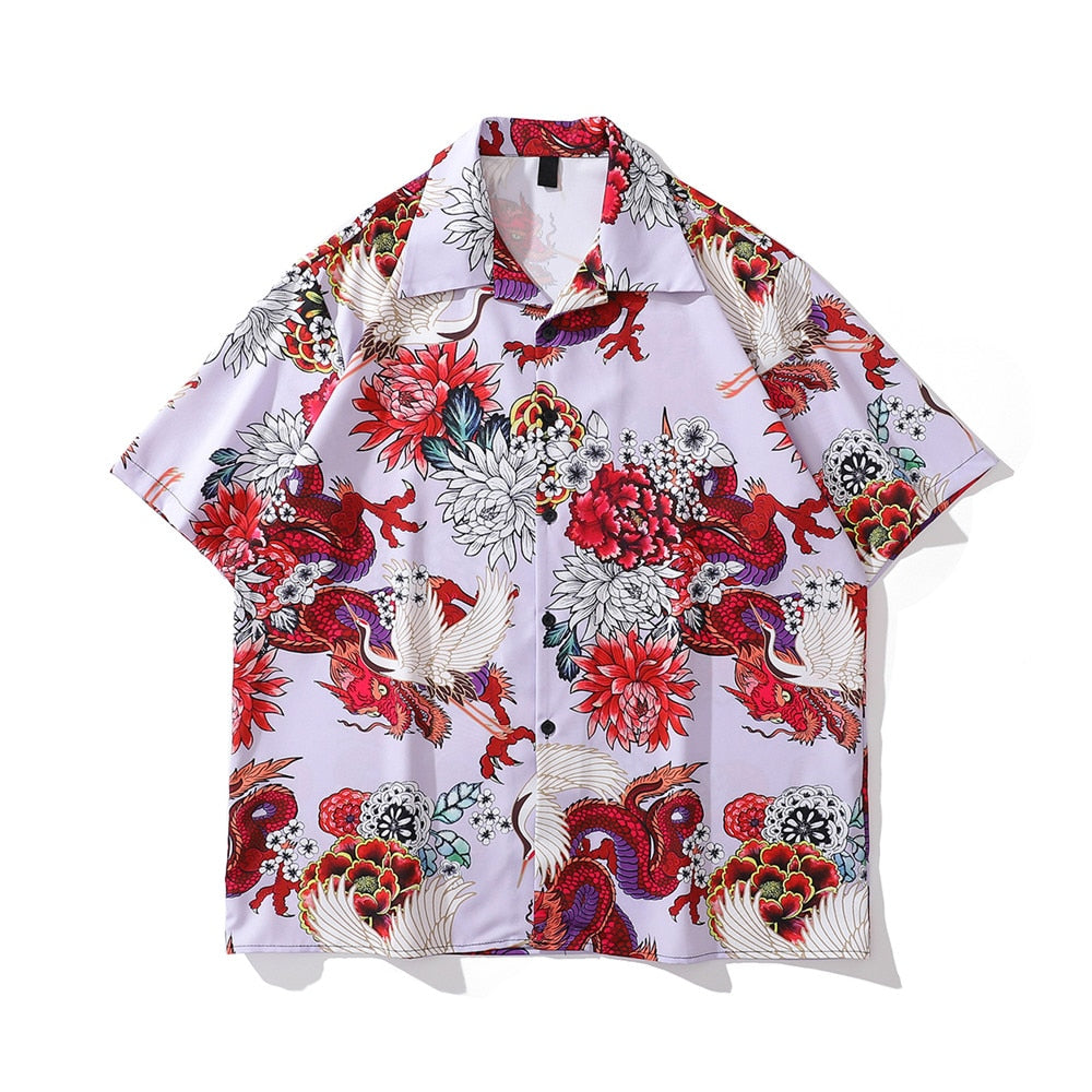 "Red Rose" Unisex Men Women Streetwear Button Shirts Daulet Apparel