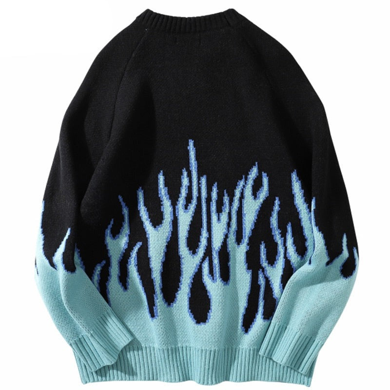 "Blue Flame" Unisex Men Women Streetwear Graphic Sweater Daulet Apparel