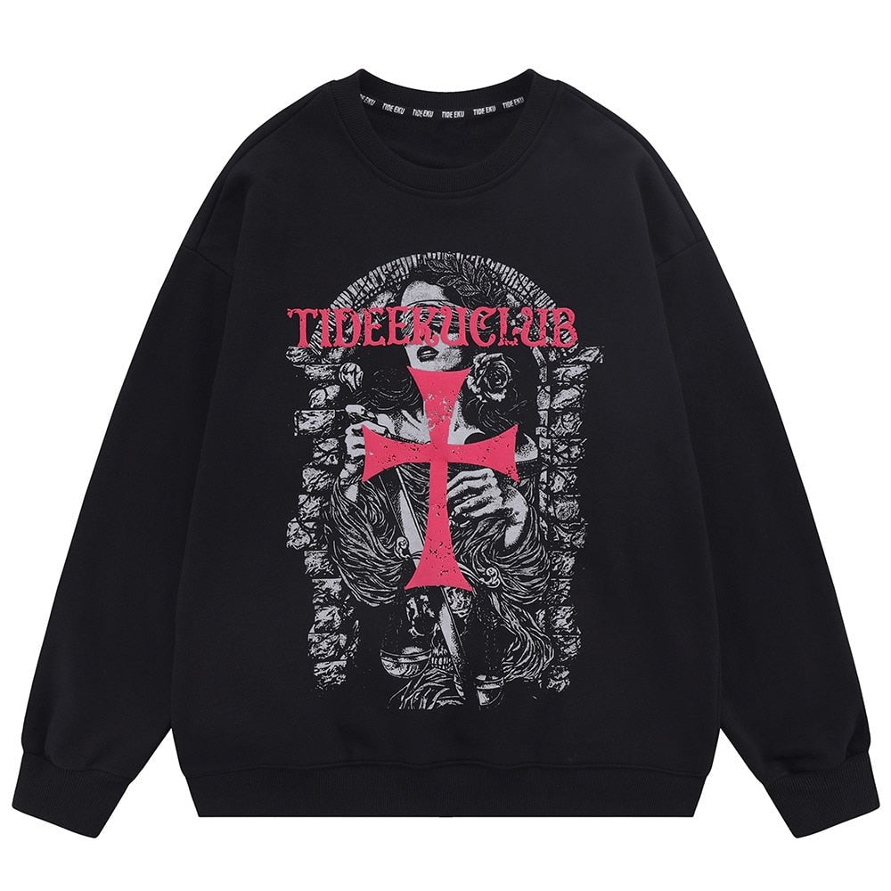 "Red Cross" Unisex Men Women Streetwear Graphic Sweatshirt Daulet Apparel