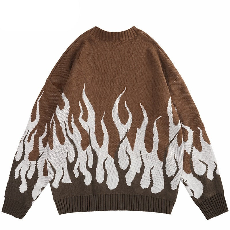 "Big White Flames" Unisex Men Women Streetwear Graphic Sweater Daulet Apparel