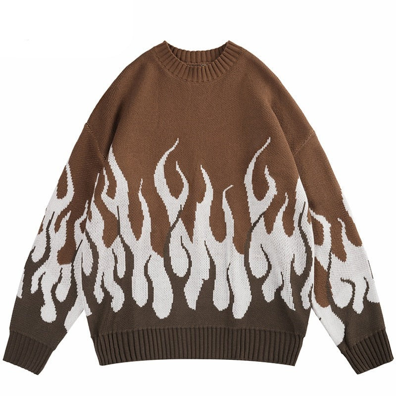 "Big White Flames" Unisex Men Women Streetwear Graphic Sweater Daulet Apparel