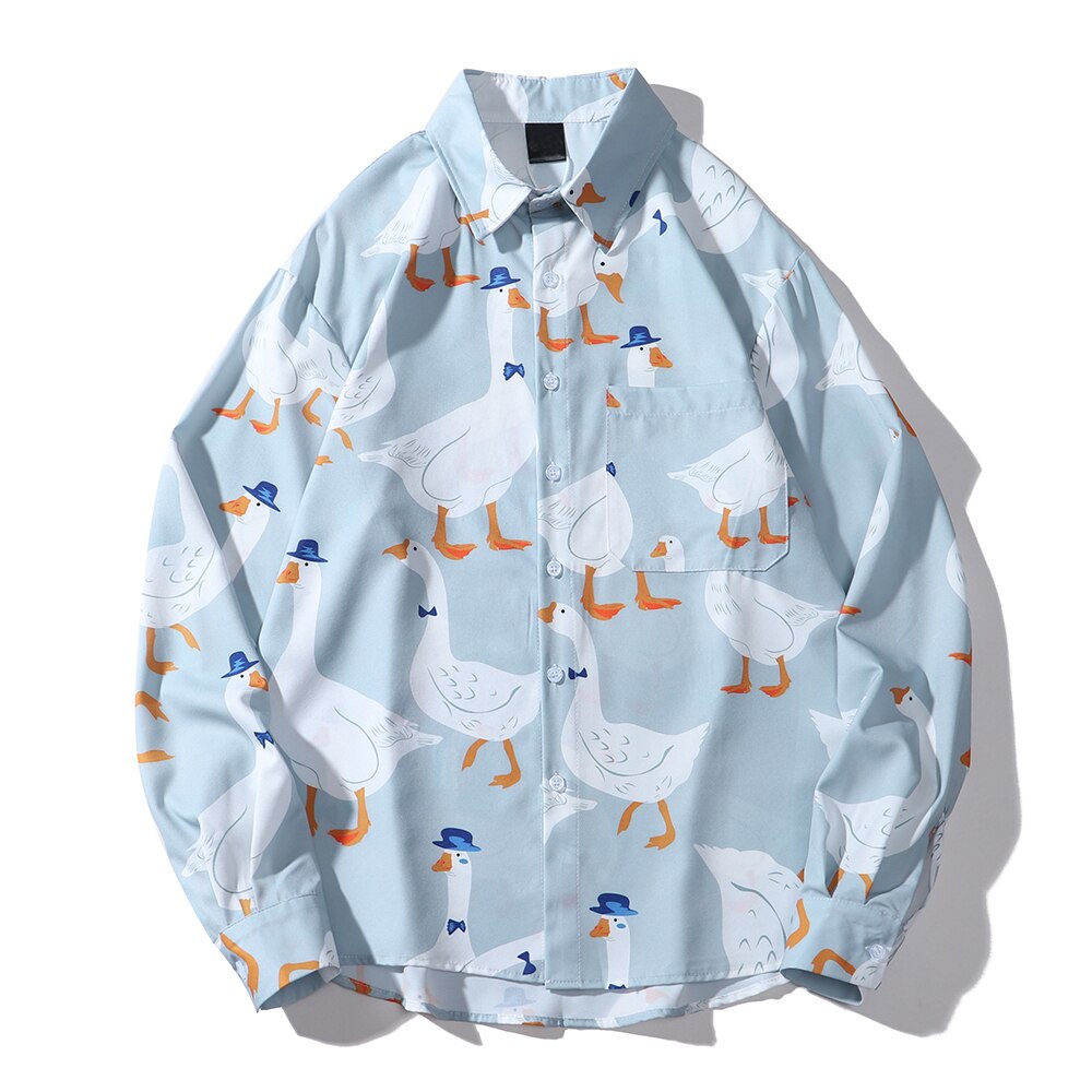 "Duckie" Unisex Men Women Streetwear Graphic Button Up Shirt Daulet Apparel