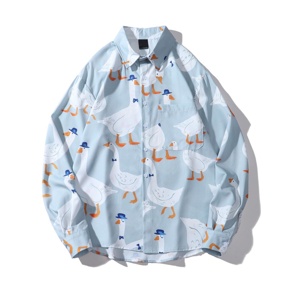 "Duckie" Unisex Men Women Streetwear Graphic Button Up Shirt Daulet Apparel